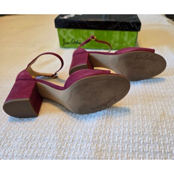 Sam Edelman Susie Dark Red Suede Block Heel Ankle Strap Sandals Size 10M - Picture 10 of 12